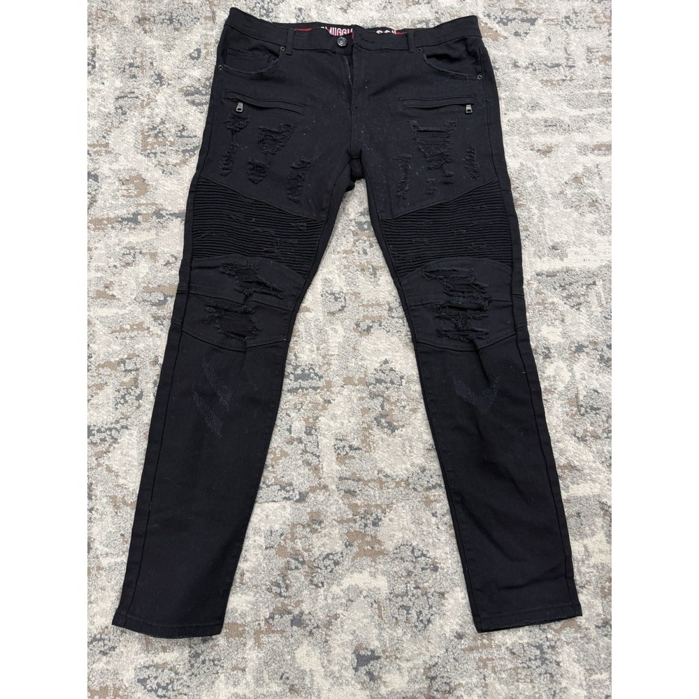 Smuggler's Moon Jeans Mens 38x33 Black Distressed Destroyed‎ Grunge Streetwear